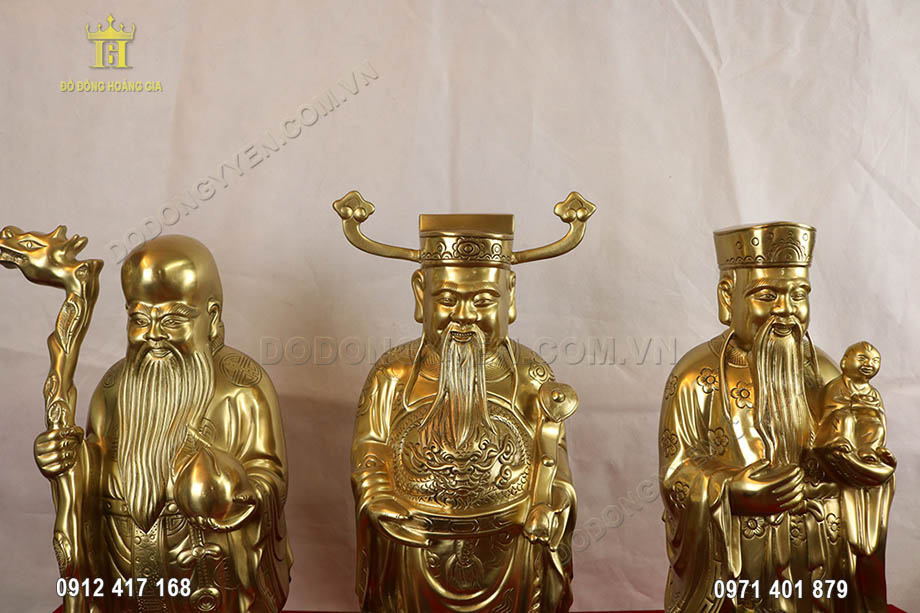 Tượng Tam Đa Ph&uacute;c Lộc Thọ bằng đồng v&agrave;ng